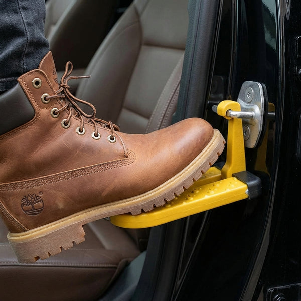OverKlimb™, the portable car door step for easy access to the roof. For Jeeps, SUVs and most vehicles.
